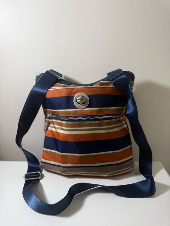 Baggalini Handbags - baggallini Striped Blue Orange Crossbody Bag Adjustable Strap Silver Hardware Z…
